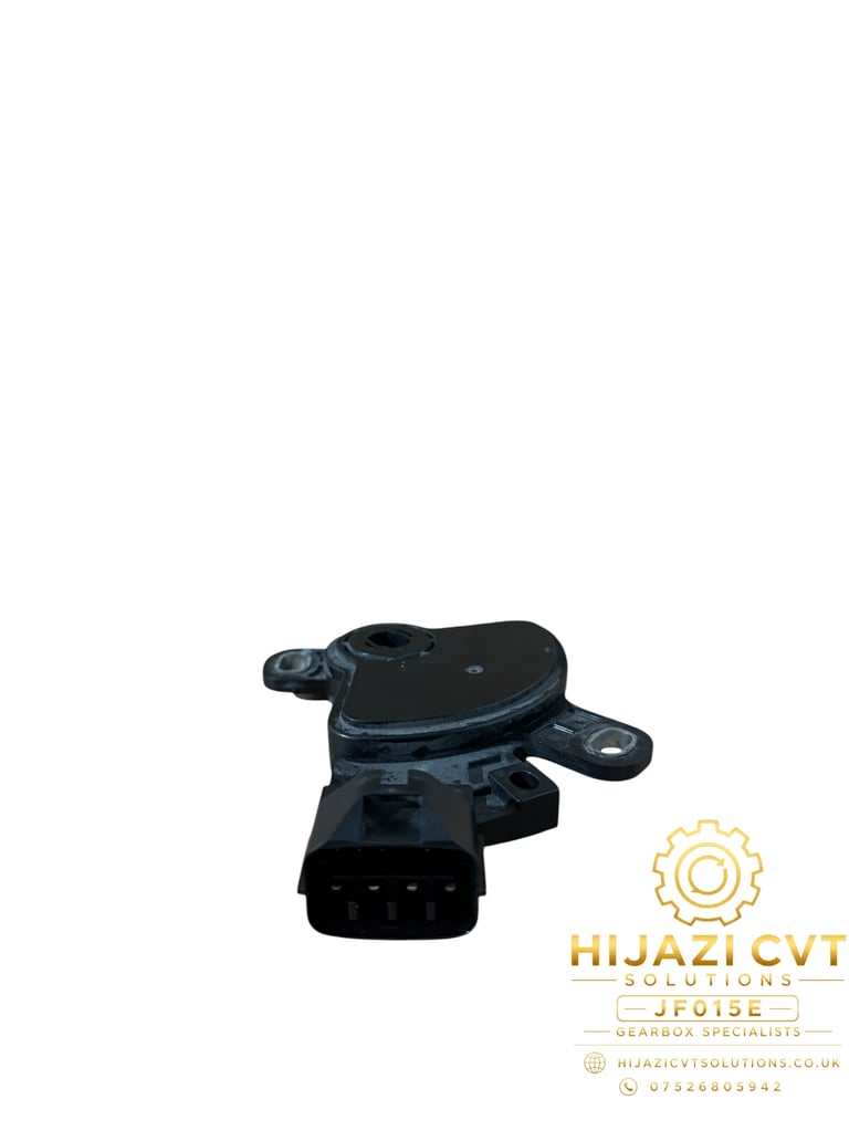 Black CVT torque converter component with blue accents and mounting bracket, Hijazi CVT Solutions gearbox specialist branding