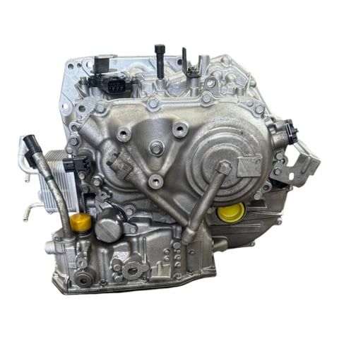 Metallic car engine block with yellow accents