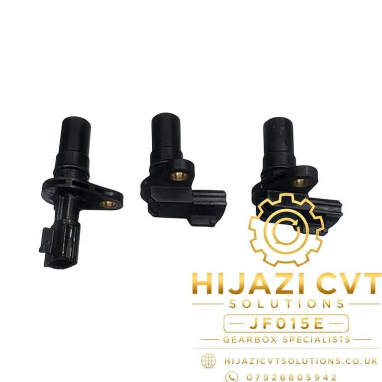 Three black CVT gearbox pulleys shown from different angles with Hijazi CVT Solutions branding and contact details