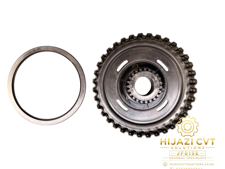 Transmission sprocket and seal ring components displayed on white background